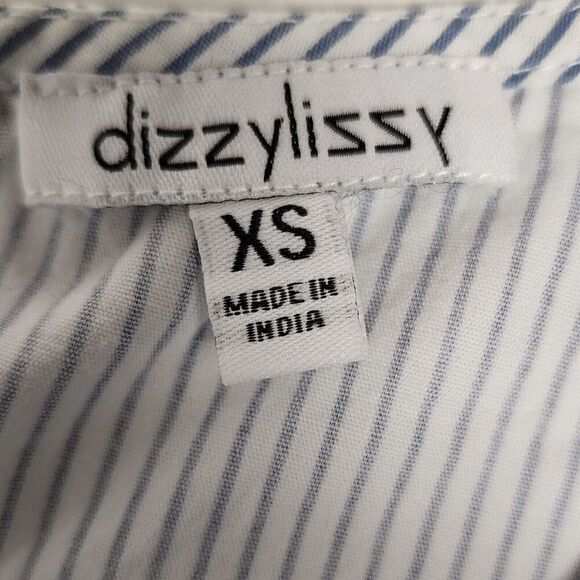 Dizzy Lizzy Bell Sleeve Embroidery Floral Blue Striped Top Size XS - Picture 11 of 11